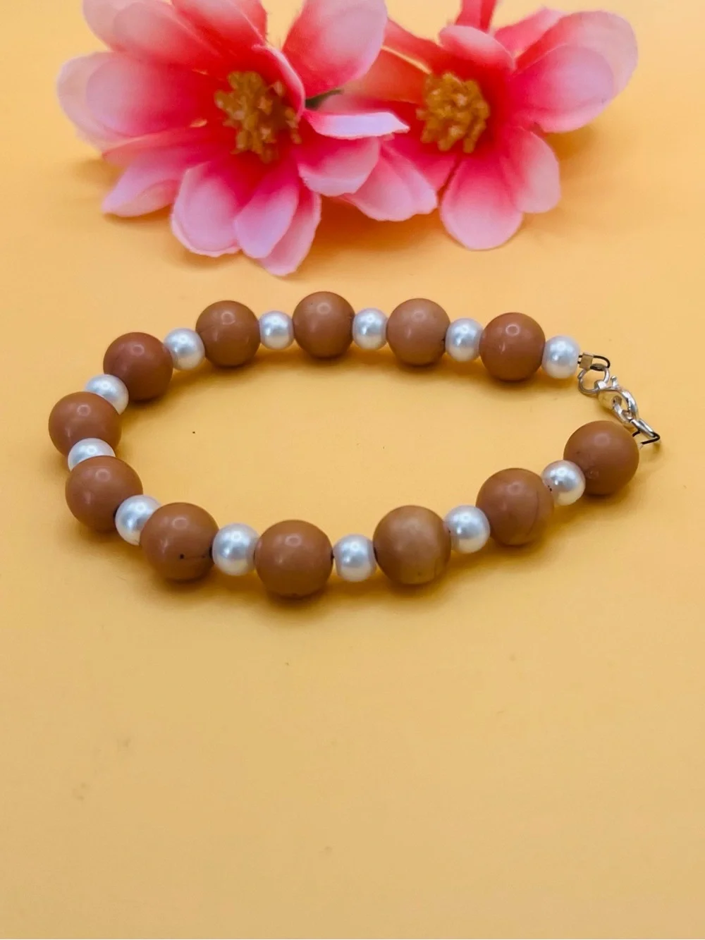 Pearl Accent Brown Beaded Bracelet
